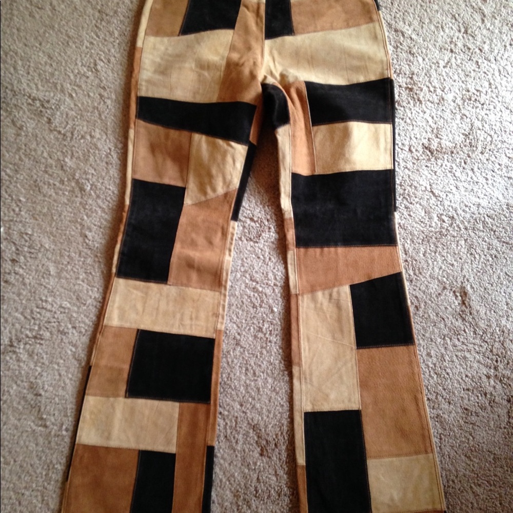 Vintage Retro look suede patchwork pants.